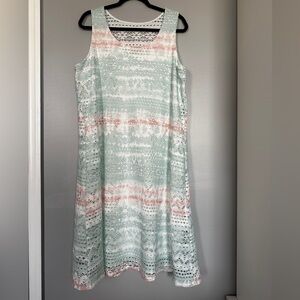 Cloth & Portrait Crochet Eyelet Seafoam Sunset Sleeveless Lined Midi Dress